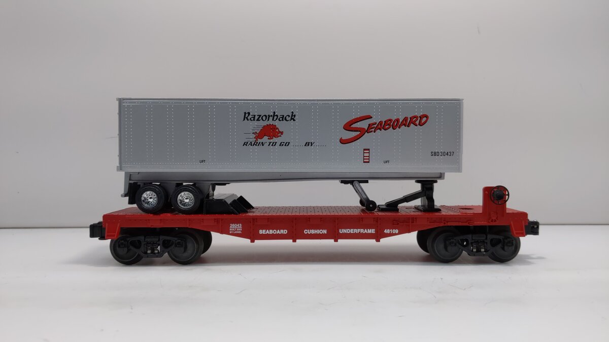 Lionel 6-26043 O Gauge Seaboard Flatcar with Trailer #48109
