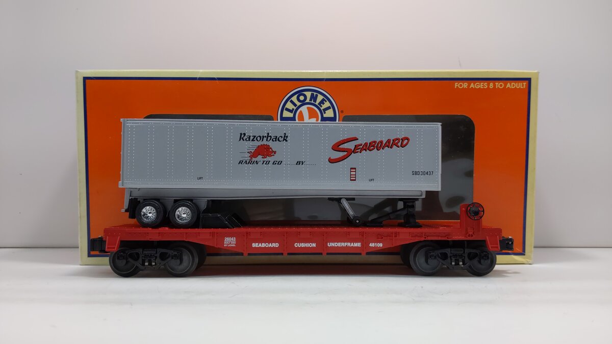 Lionel 6-26043 O Gauge Seaboard Flatcar with Trailer #48109