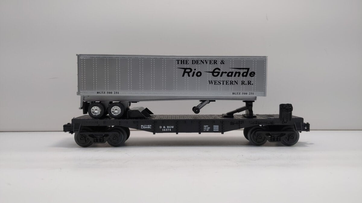Lionel 6-16374 O Gauge Denver & Rio Grande Western Flatcar with Trailer EX/Box