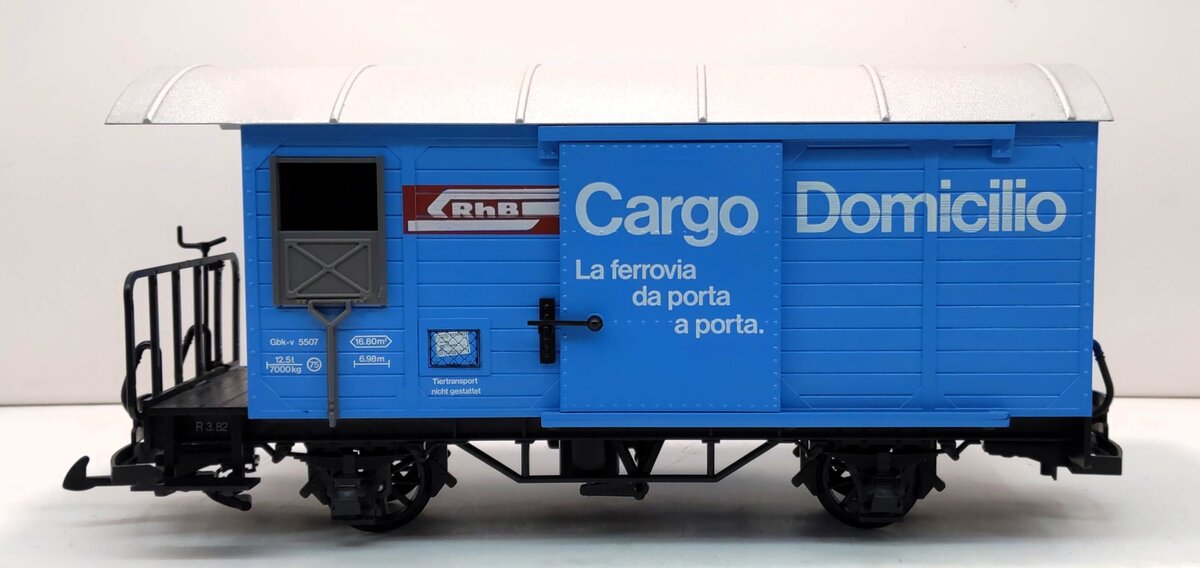LGB 4127 G Scale Rhaetian Railway (RhB) Cargo Domizil Boxcar w/Plastic Wheels EX/Box