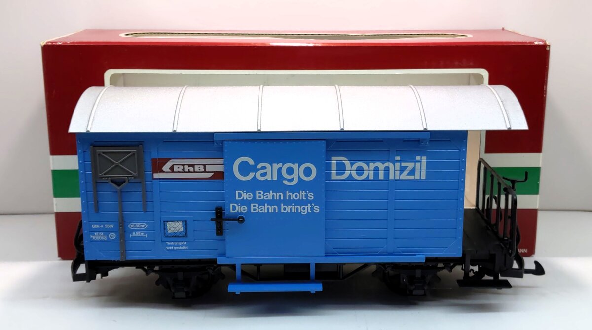 LGB 4127 G Scale Rhaetian Railway (RhB) Cargo Domizil Boxcar w/Plastic Wheels EX/Box