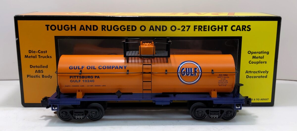 MTH 30-7377 O Gauge Gulf Oil Single Dome Tank Car #10240 LN/Box
