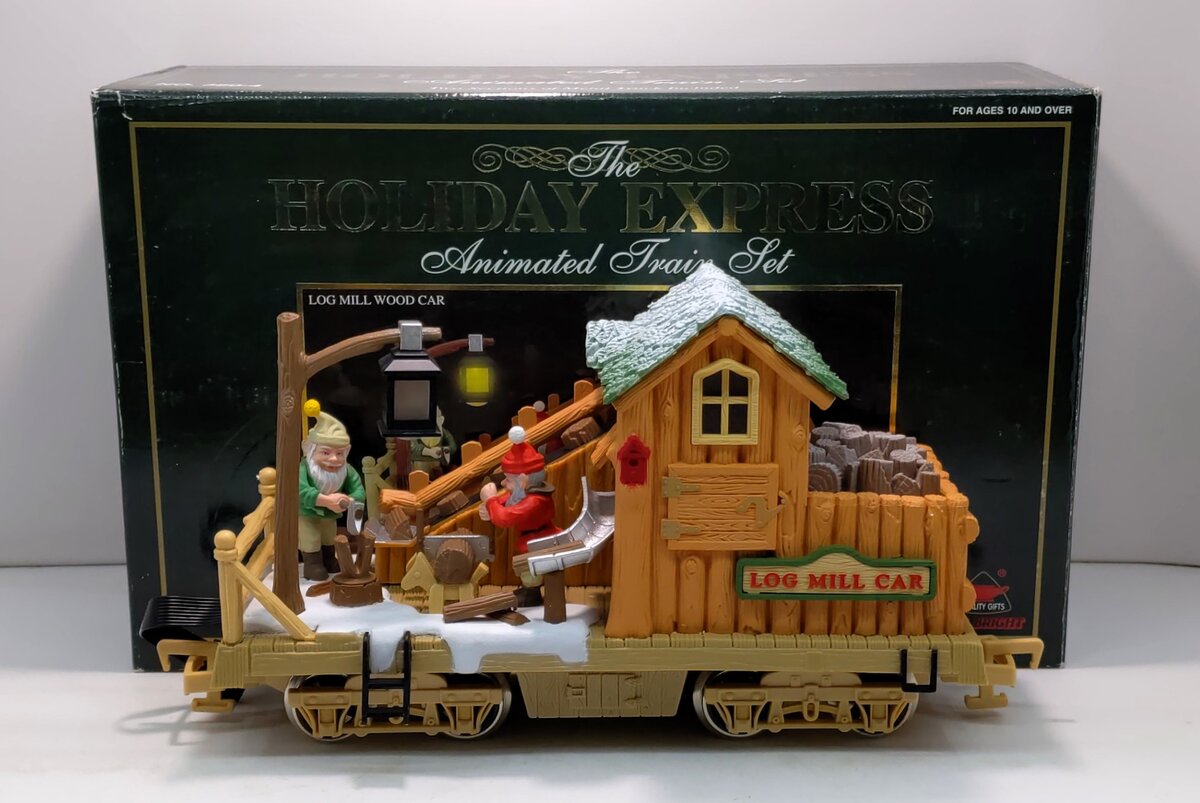 New Bright 380-4 G Holiday Express Animated Log Mill Wood Car LN/Box
