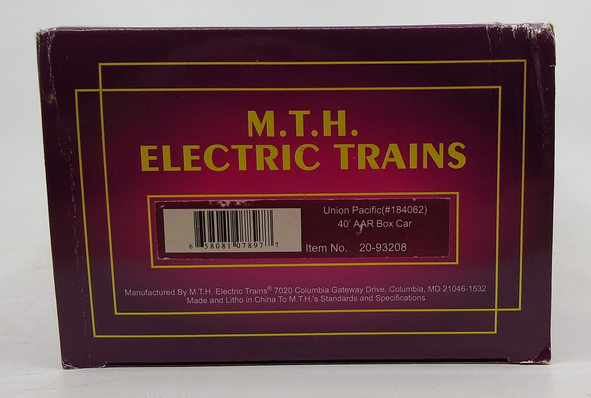 MTH 20-93208 O Gauge Union Pacific 40' AAR Boxcar #184062 LN/Box