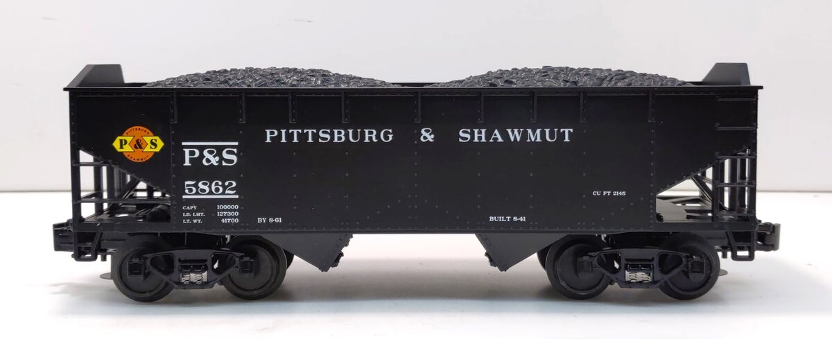 MTH 20-97538 O Pittsburg & Shawmut 2-Bay Hopper Car with Coal Load #5862 NIB