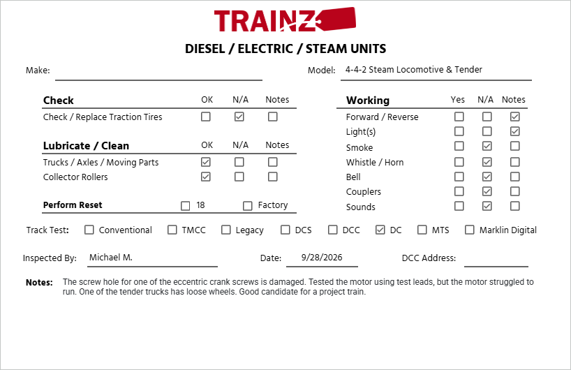 O 2-Rail BRASS 4-4-2 Steam Locomotive & Tender - Painted