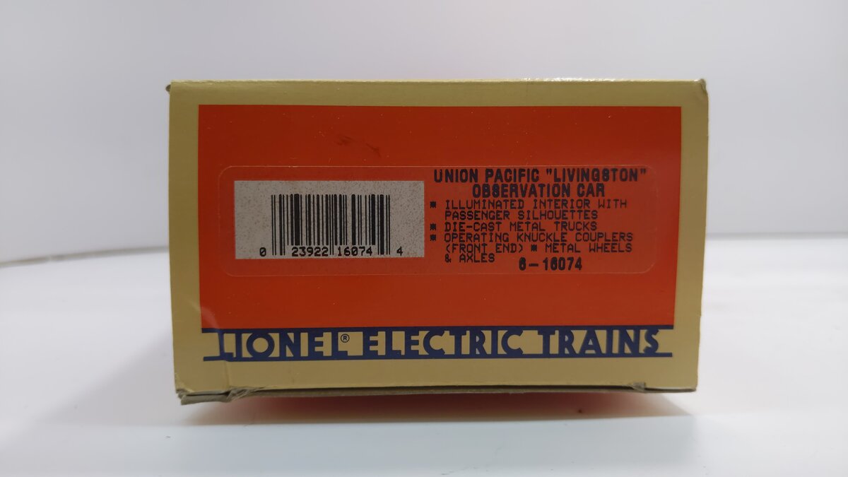 Lionel 6-16074 O Gauge Union Pacific "Livingston" Observation Car #6074 LN/Box