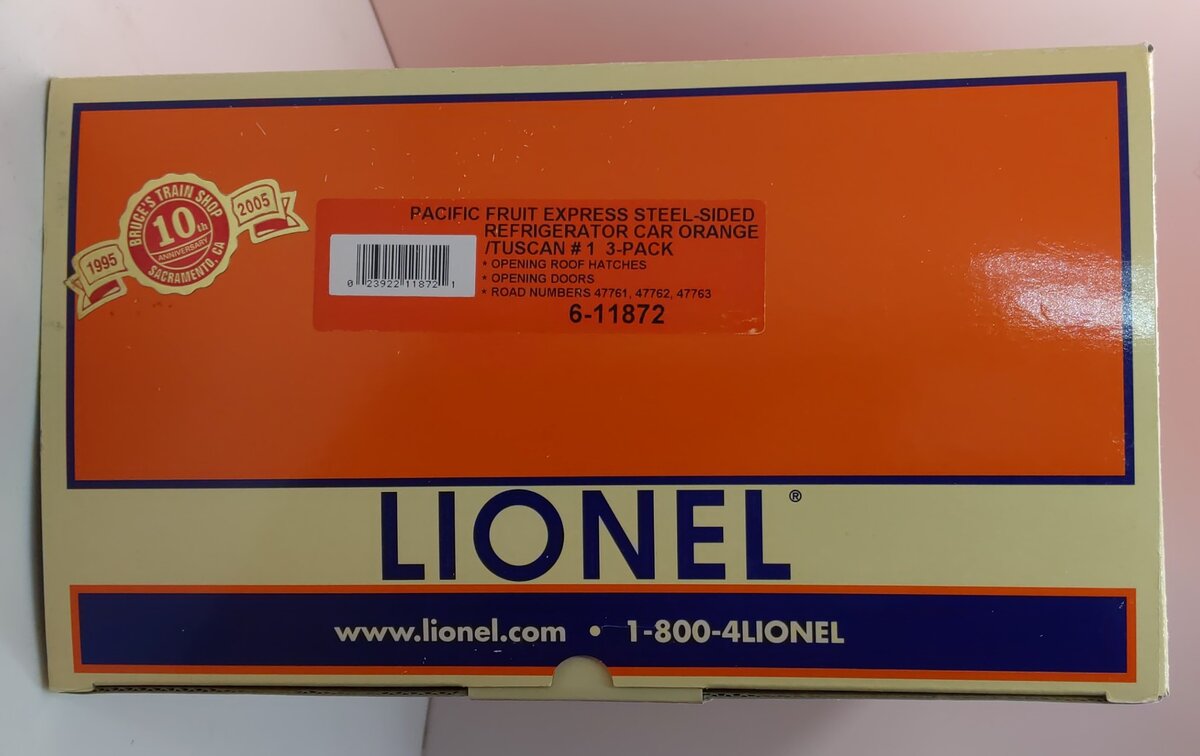 Lionel 6-11872 O Gauge Pacific Fruit Express Refrigerator Car (Pack of 3) LN/Box