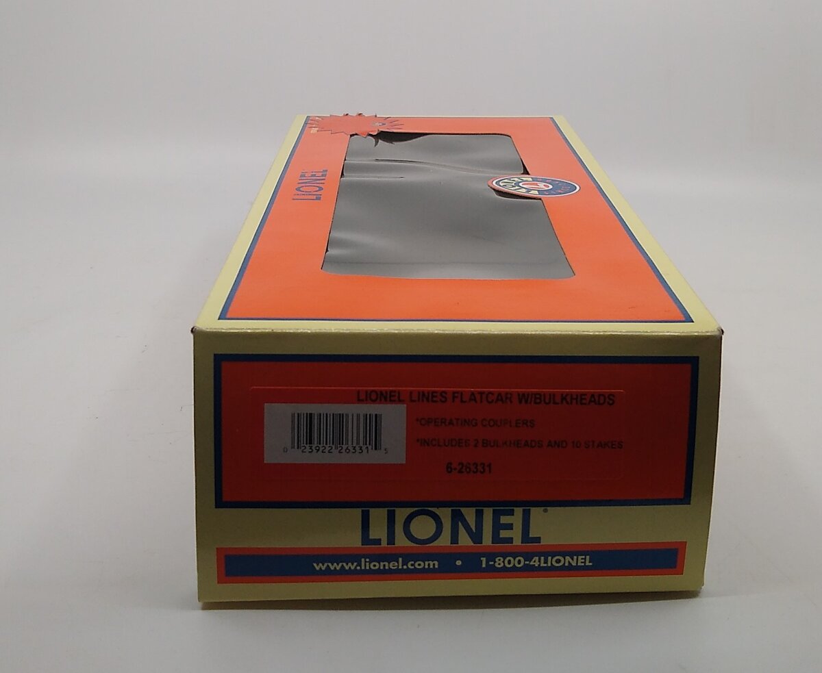 Lionel 6-26331 O Gauge Lionel Lines Flatcar w/Bulkheads LN/Box