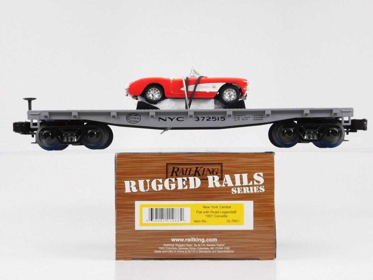 MTH 33-7601 O Gauge New York Central Flatcar w/1957 Die-Cast Corvette #372515 LN/Box