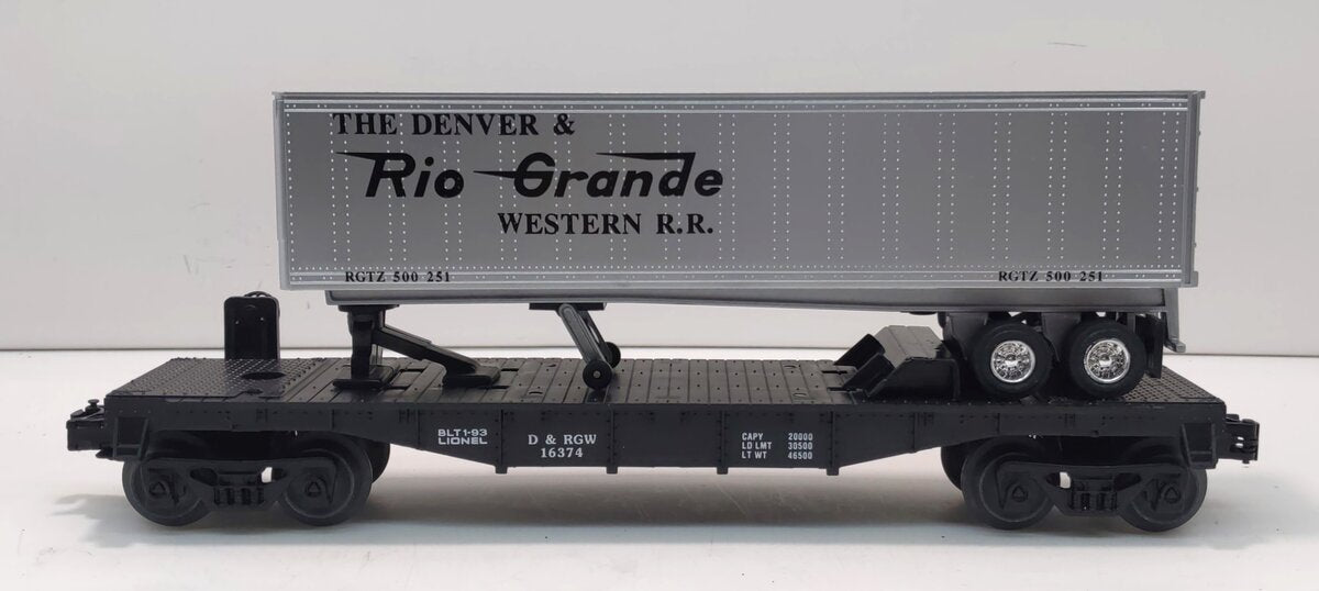 Lionel 6-16374 O Gauge Denver & Rio Grande Western Flatcar with Trailer EX/Box