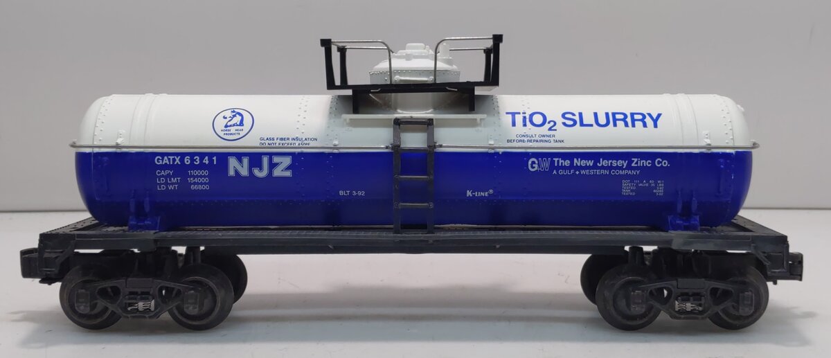 K-Line K6341 O Gauge NJ Zinc Classic Single Dome Tank Car #6341 LN/Box