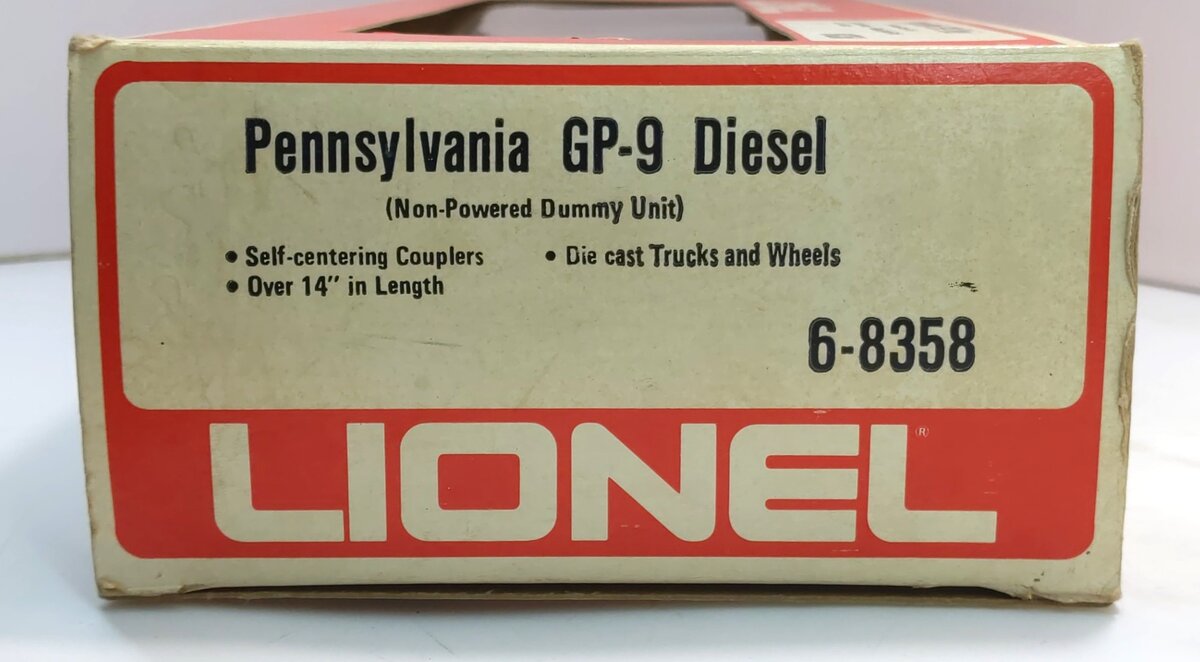 Lionel 6-8358 O Gauge Pennsylvania GP-9 Non-Powered Diesel Locomotive EX/Box