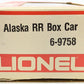 Lionel 6-9758 O Gauge Alaska Railroad Boxcar LN/Box