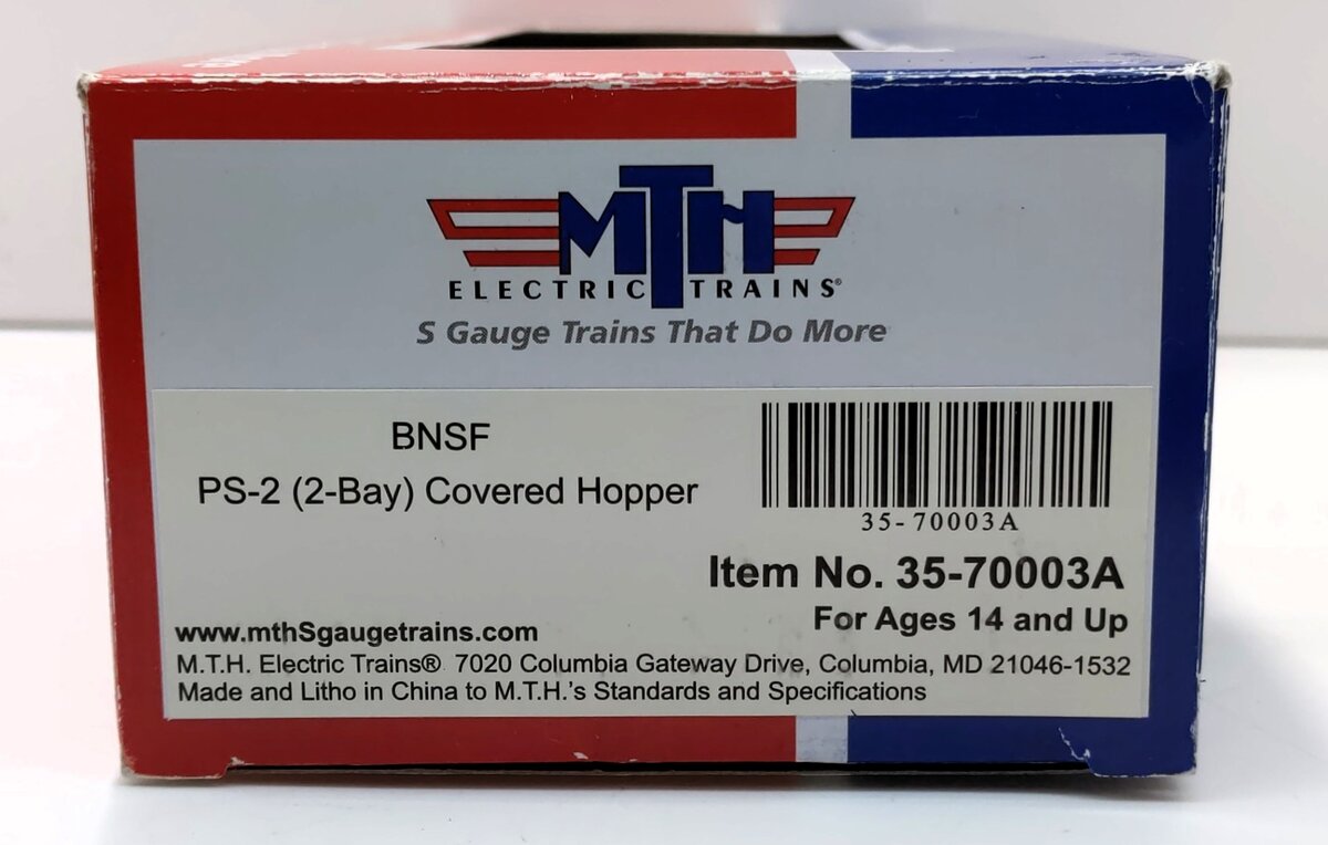 MTH 35-70003A S Gauge BNSF PS-2 2-Bay Covered Hopper #405625 EX/Box