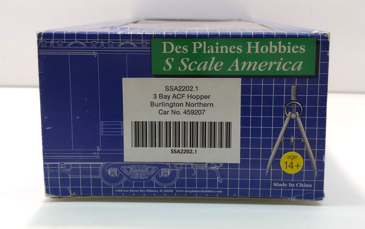 Des Plaines Hobbies SSA2202.1 S Burlington Northern 3-Bay ACF Hopper #459207 VG/Box