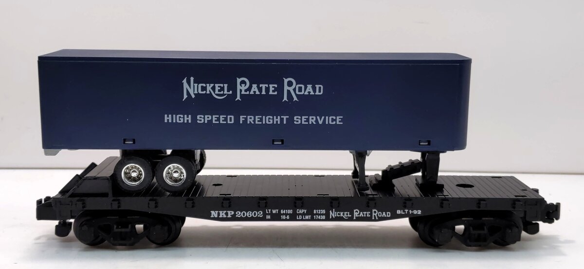 American Flyer 6-48479 S Scale Nickel Plate Road NASG Flatcar w/Ertl Trailer LN/Box
