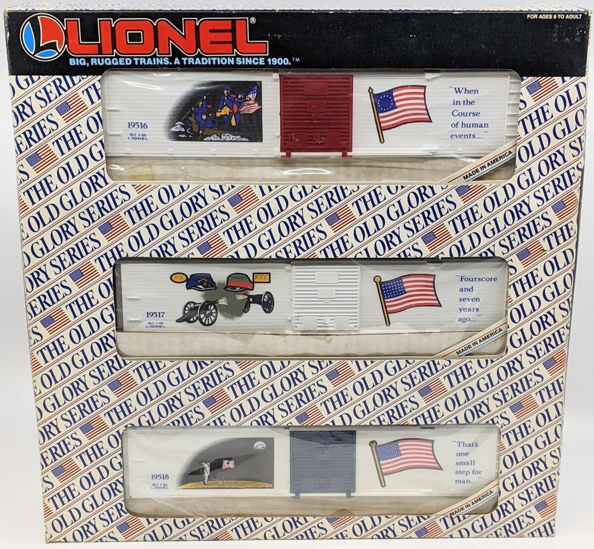 Lionel 6-19599 O Gauge Old Glory Series Boxcars (Set of 3) NIB
