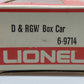 Lionel 6-9714 O Gauge Denver & Rio Grande Western Box Car LN/Box