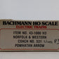 Bachmann 43-1080 H3 HO Scale Norfolk & Western Passenger Coach Car #531 LN/Box