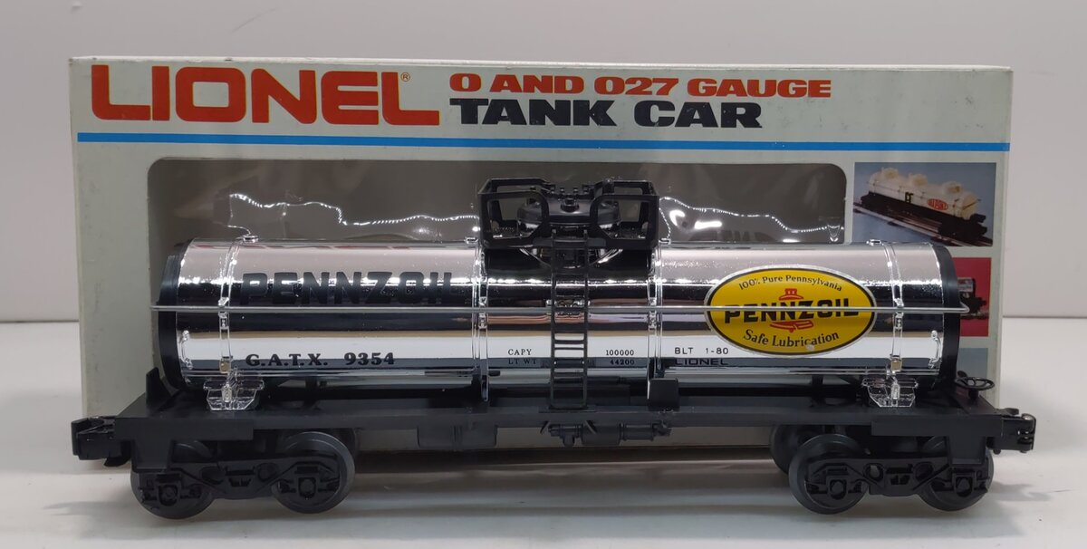Lionel 6-9354 Pennzoil Chrome Plated Single Dome Tank Car LN/Box