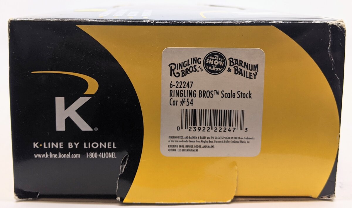 K-Line 6-22247 O Gauge Ringling Bros Scale Stock Car #54 NIB