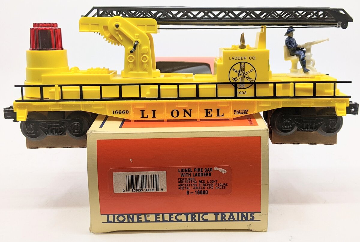 Lionel 6-16660 O Gauge Lionel Operating Fire Car With Ladders (Yellow) LN/Box