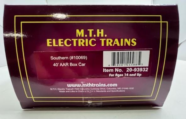 MTH 20-93932 O Gauge Southern 40' AAR Box Car #10069 LN/Box