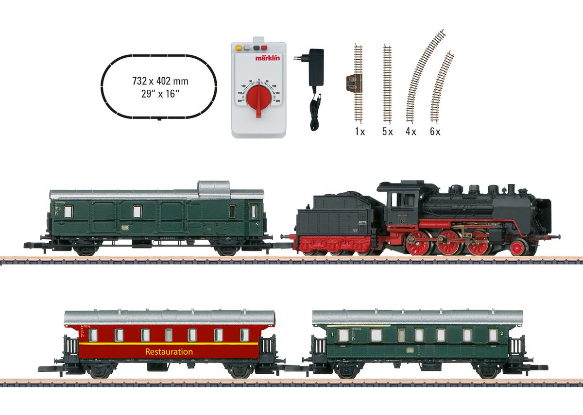 Marklin 81874 Z Museum Passenger Train Starter Set w/Class 24 Steam Locomotive