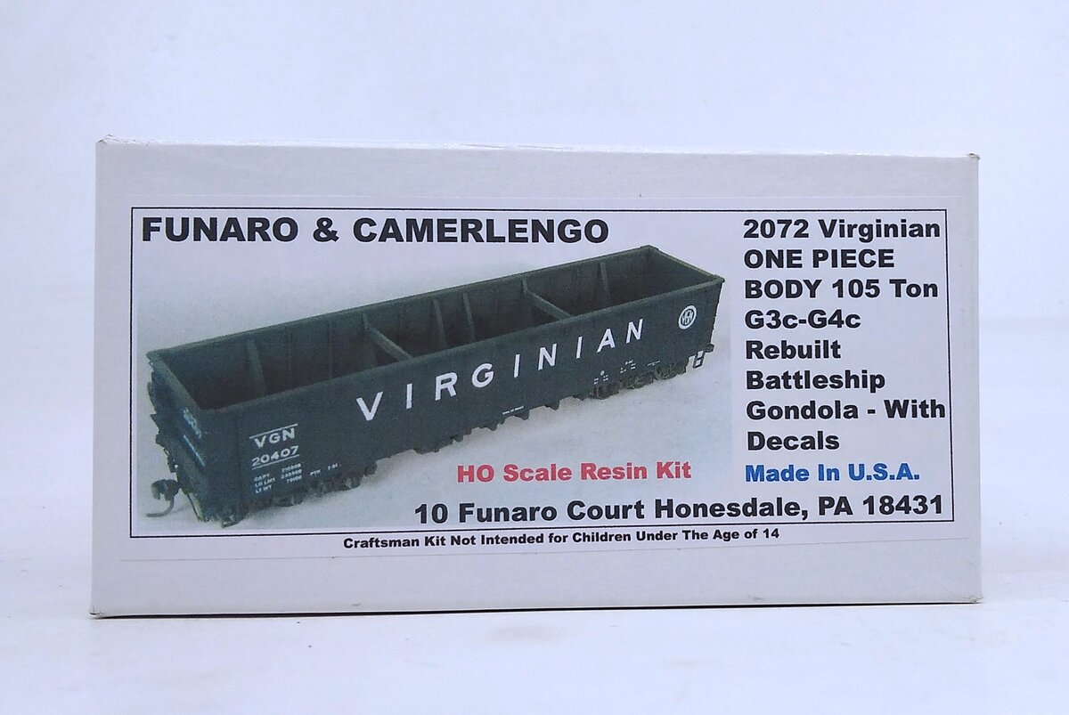 Funaro & Camerlengo 2072 HO Scale Virginian 50' Battleship Gondola 150T W/Decals
