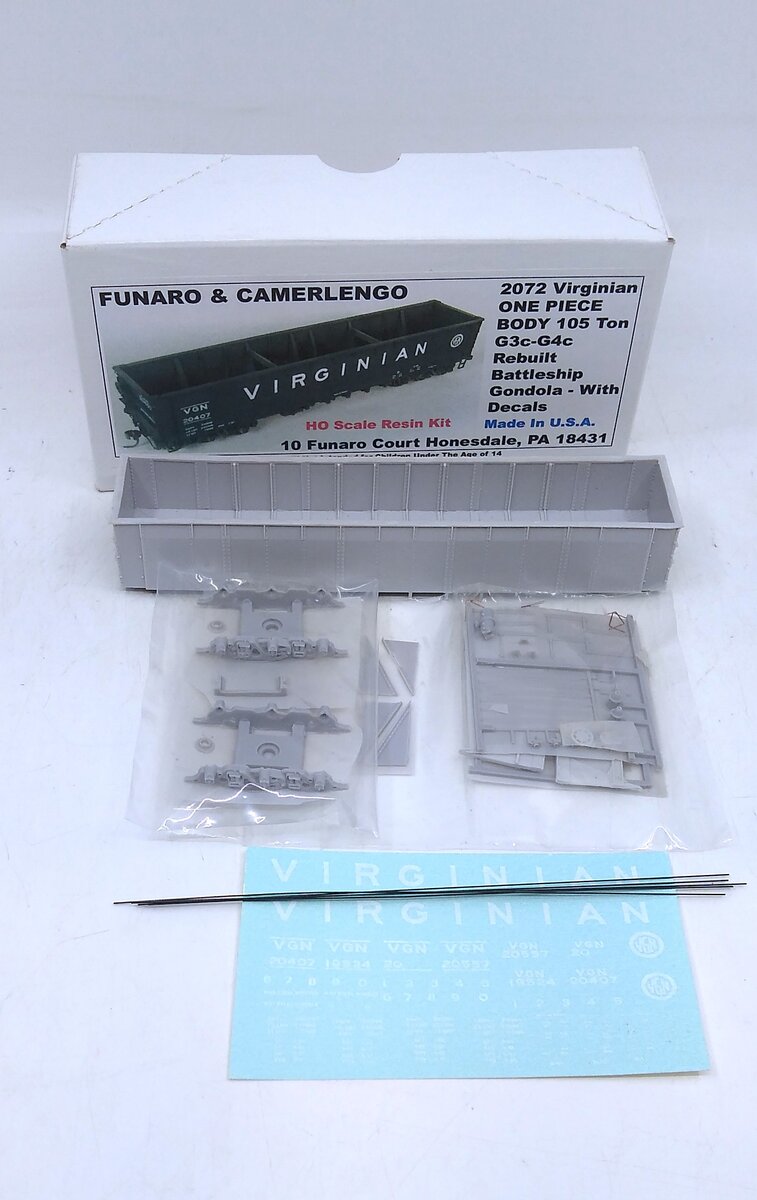 Funaro & Camerlengo 2072 HO Scale Virginian 50' Battleship Gondola 150T W/Decals