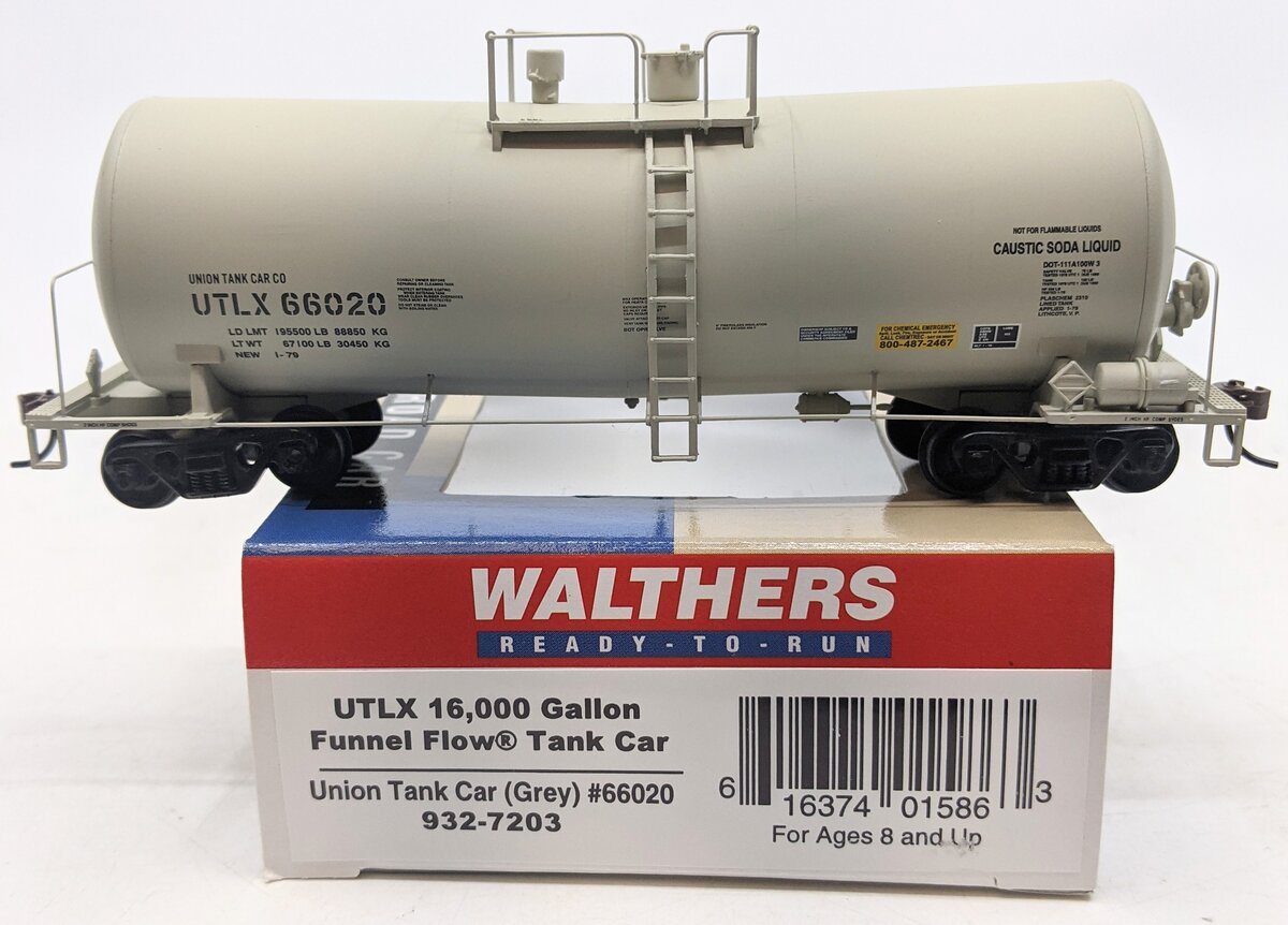 Walthers 932-7203 HO Scale UTLX 16,000 Gallon Funnel Flow Tank Car #66020 LN/Box