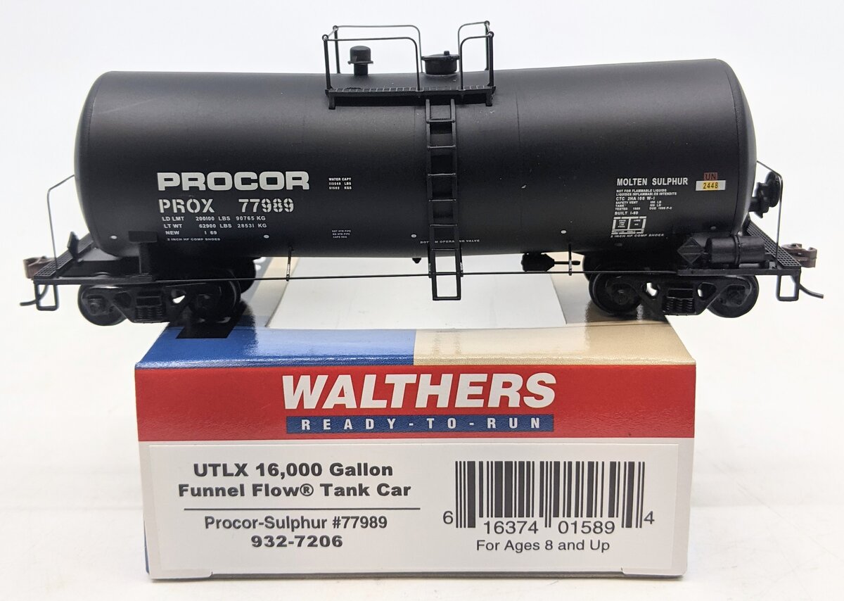 Walthers 932-7206 HO Scale Procor UTLX 16,000 Gallon Funnel Flow Tank Car #77989 LN/Box