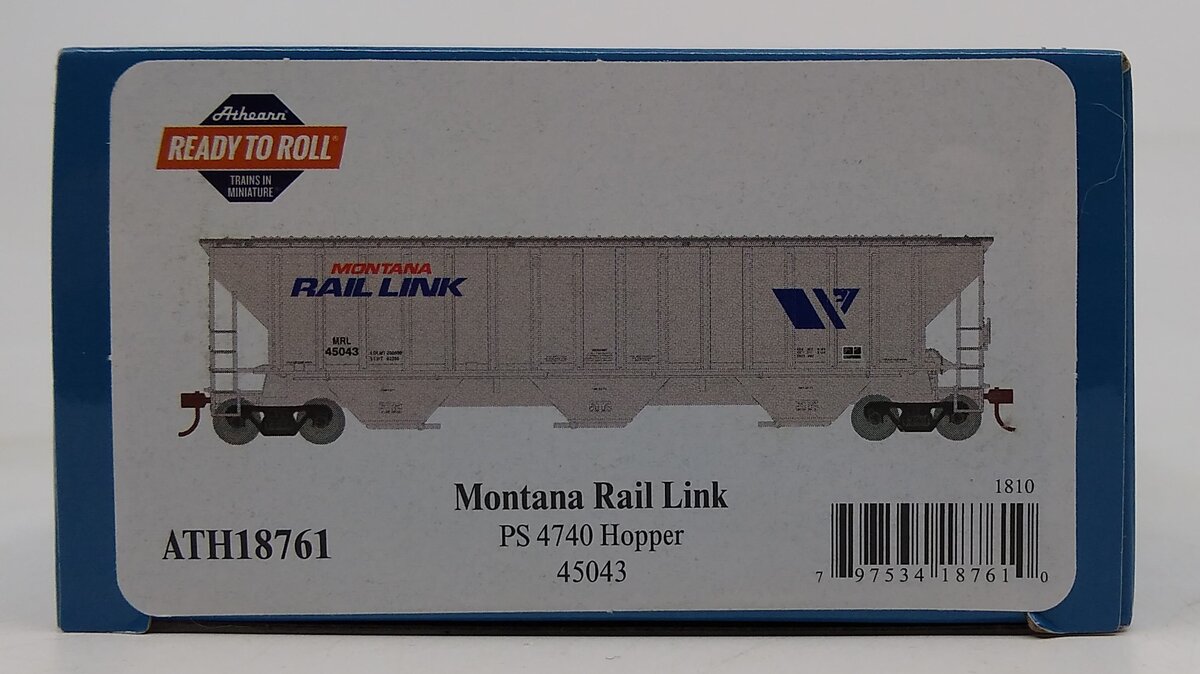Athearn 18761 HO Montana Rail Link RTR PS 4740 Covered Hopper, Grey #45043 LN/Box