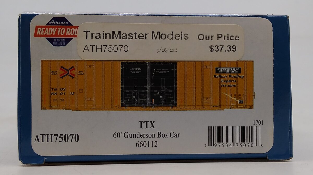 Athearn 75070 HO TTX/TBOX RTR 60' Gunderson DD Hi-Cube Box #660112