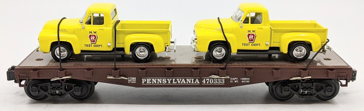 Lionel 6-17568 O Gauge Pennsylvania Flatcar with Pickup Trucks