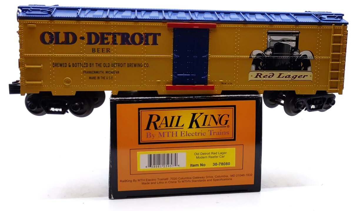 MTH 30-78080 O Gauge Old Detroit Red Lager Modern Reefer EX/Box