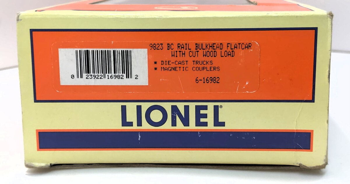 Lionel 6-16982 O Gauge British Columbia Railway Flatcar w/Cut Wood Load LN/Box