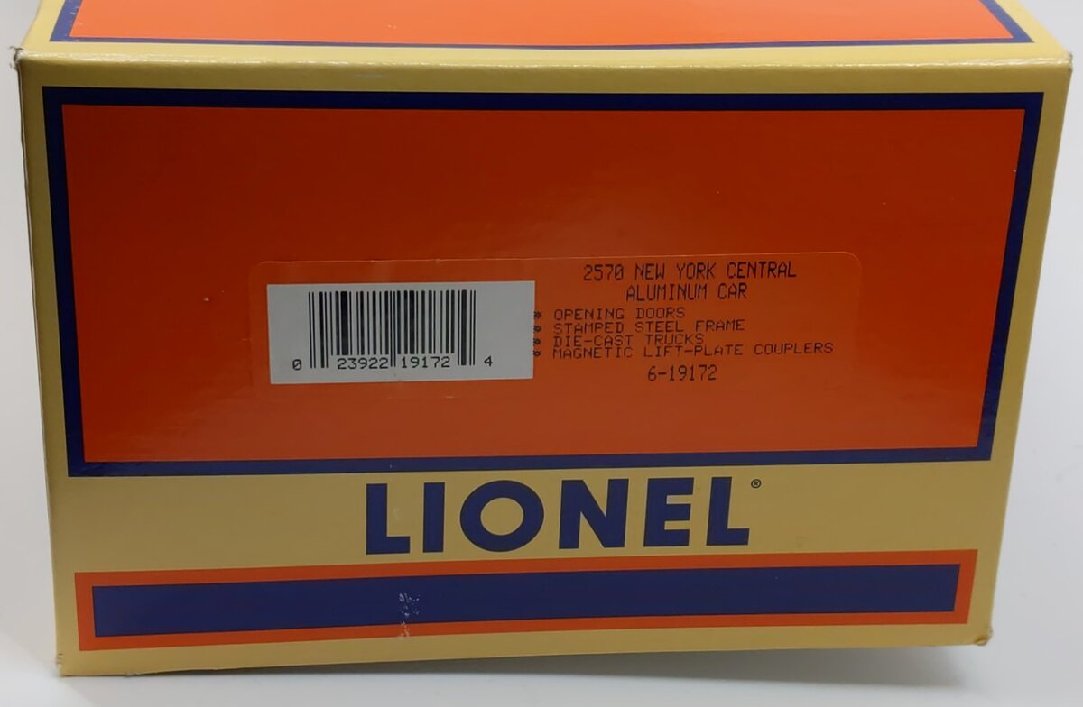 Lionel 6-19172 O Gauge New York Central Aluminum Streamlined Baggage Car #2570 LN/Box