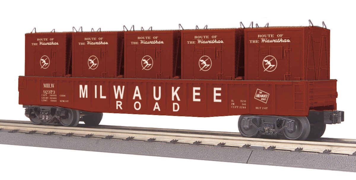 MTH 30-72057 O Gauge Milwaukee Road Gondola Car #92373 w/LCL Containers