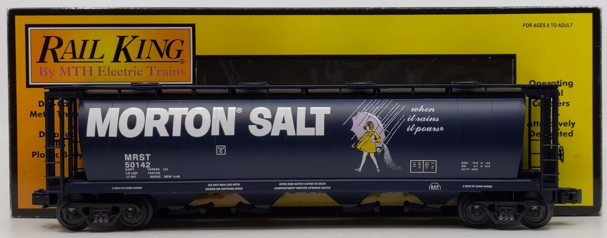 MTH 30-75113 O Gauge Morton Salt 4-Bay Cylindrical Hopper #50142 LN/Box