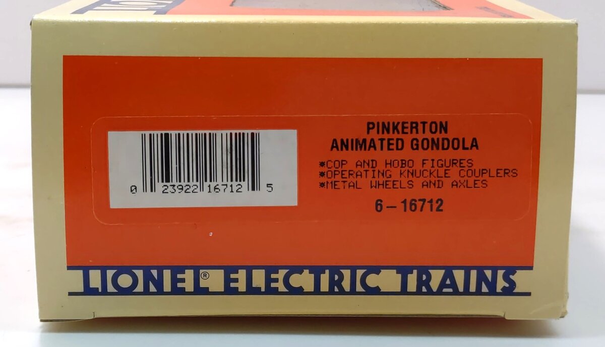 Lionel 6-16712 O Gauge Pinkerton Animated Gondola LN/Box