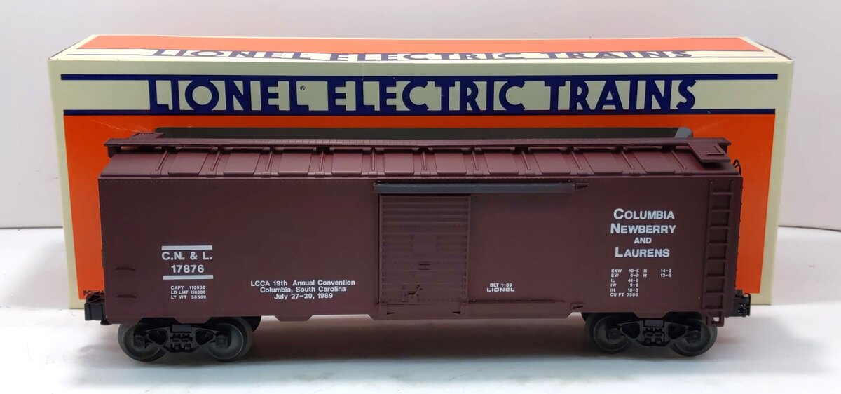 Lionel 6-17876 O Gauge LCCA 1989 Columbia, Newberry & Laurens Convention Box Car LN/Box