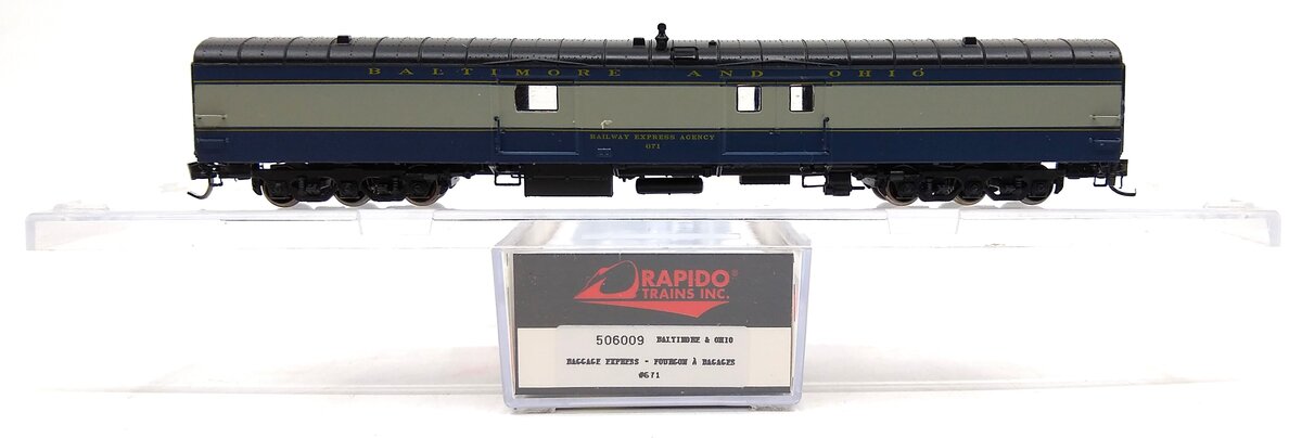 Rapido Trains 506009 N Baltimore & Ohio 73' Smooth Side Baggage-Express #671