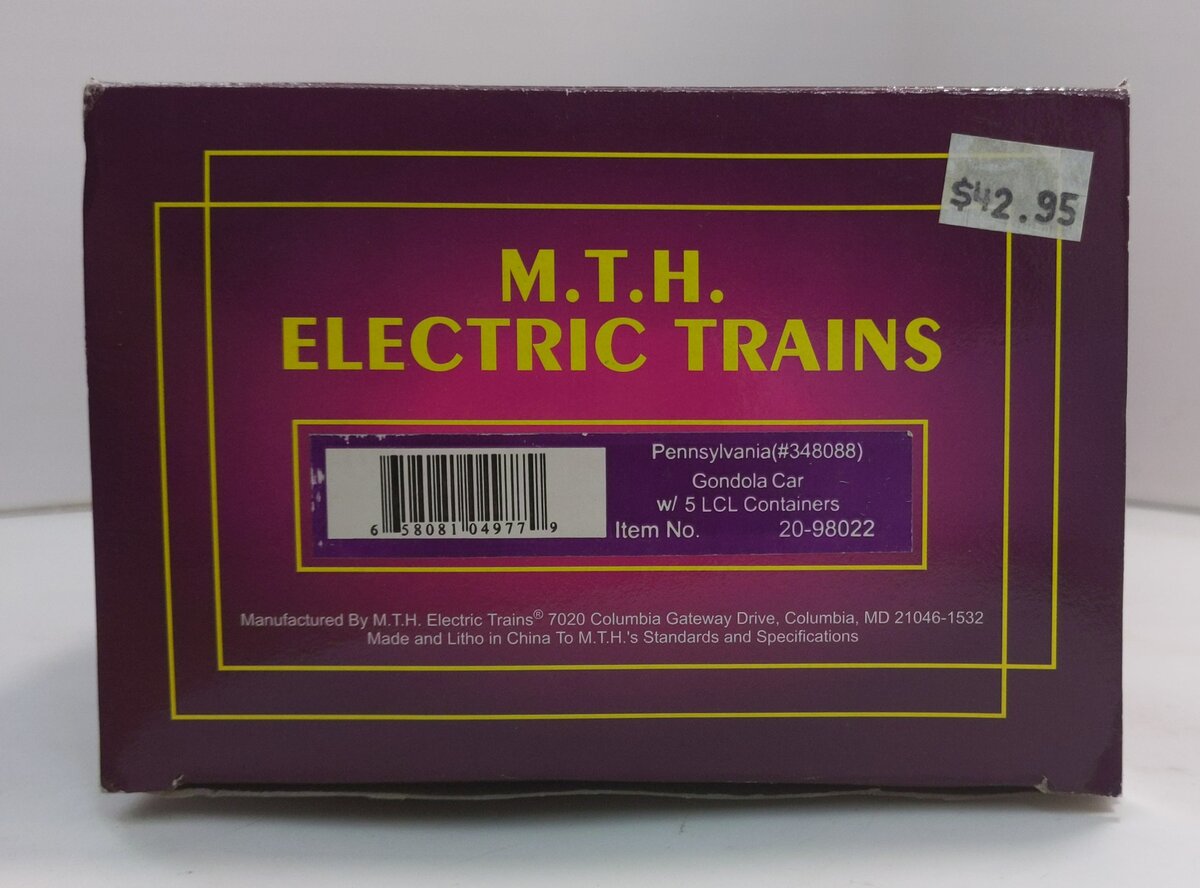MTH 20-98022 O Pennsylvania Premier Gondola Car with LCL Containers #348088