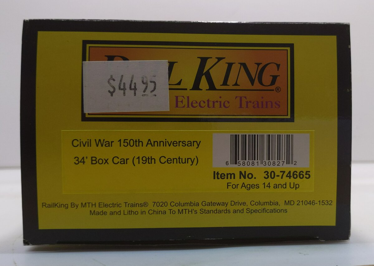 MTH 30-74665 O 19th Century Civil War 150th Anniversary 34' Boxcar