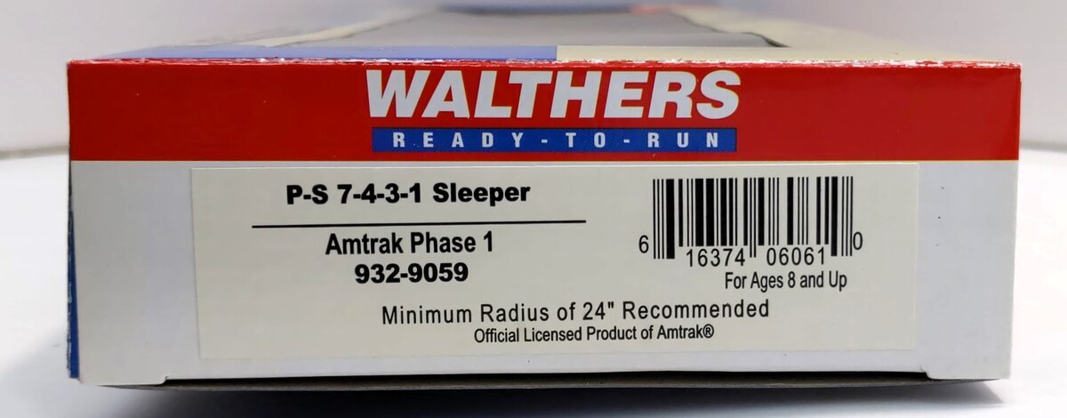 Walthers 932-9059 HO P-S 7-4-3-1 Amtrak Sleeper Phase 1