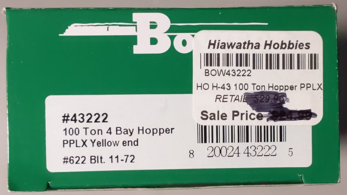 Bowser 43222 HO PPLX Executive Line 100-Ton 3-Bay Hopper Ready to Run #622