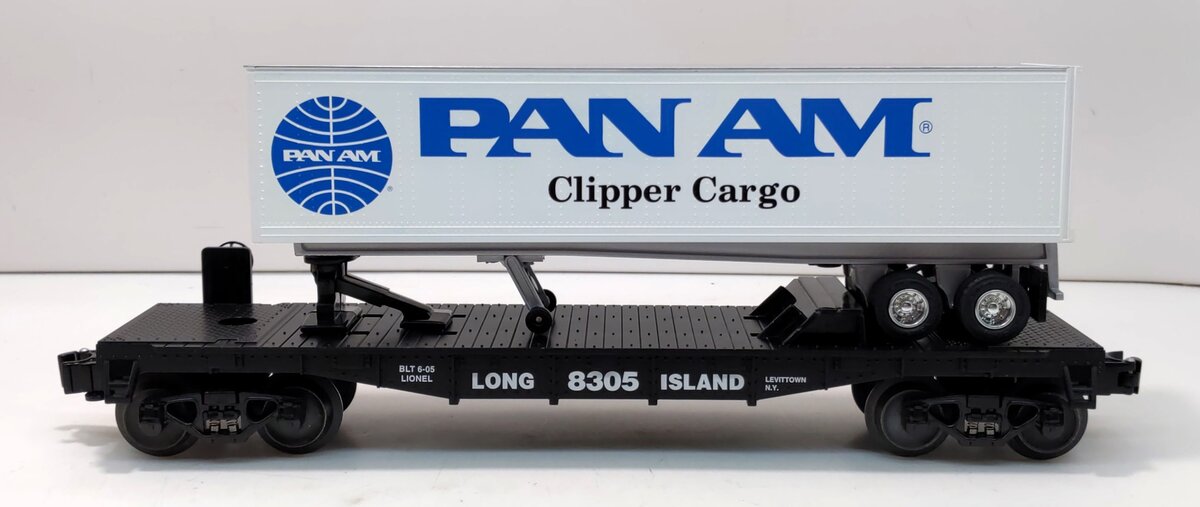 Lionel 6-52341 O Gauge NLOE Long Island Flatcar w/Pan Am Trailer LN/Box