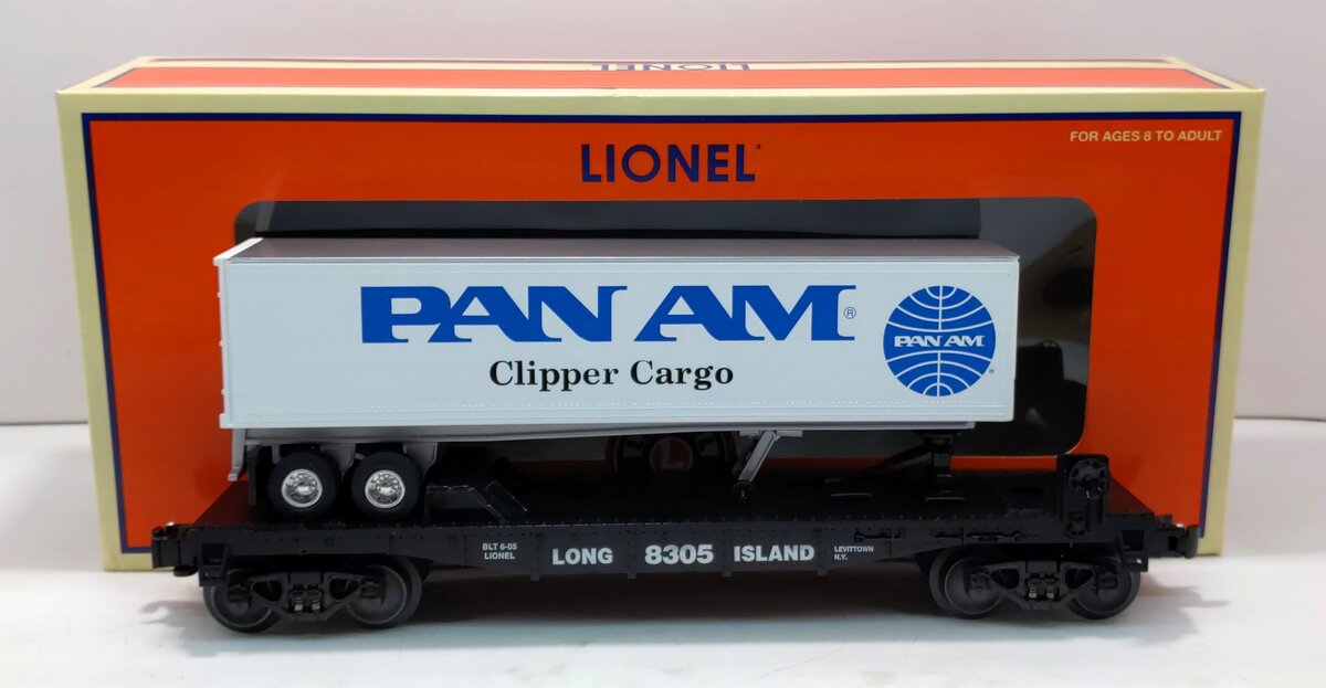Lionel 6-52341 O Gauge NLOE Long Island Flatcar w/Pan Am Trailer LN/Box